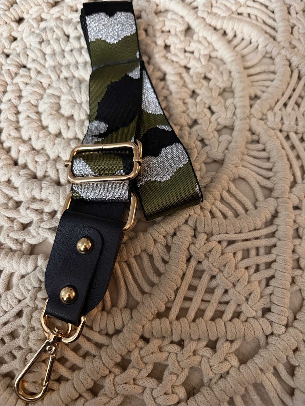 Guitar Straps Adjustable Olive Camo Strap with Silver Glitter Accents